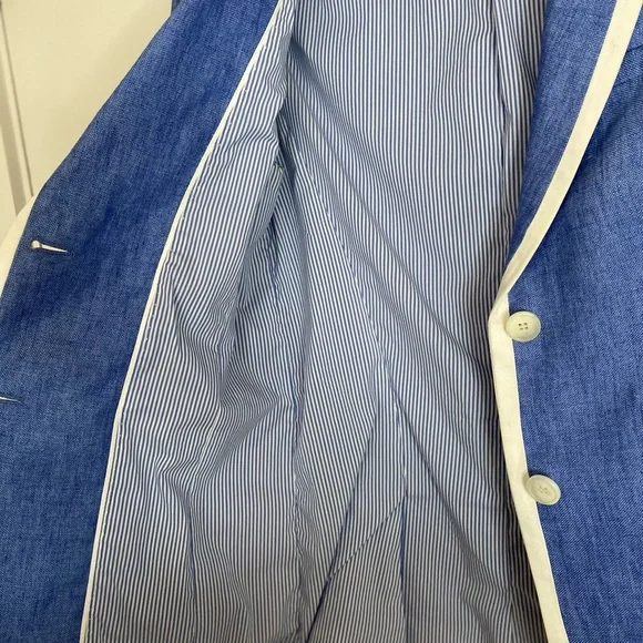 Curling Collection Blue and White Blazer with Tailored Fit & Nautical Touch - 36 - Picture 7 of 9